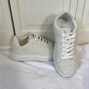 Madden Girl white pearl and rhinestone sneakers. Size 8.